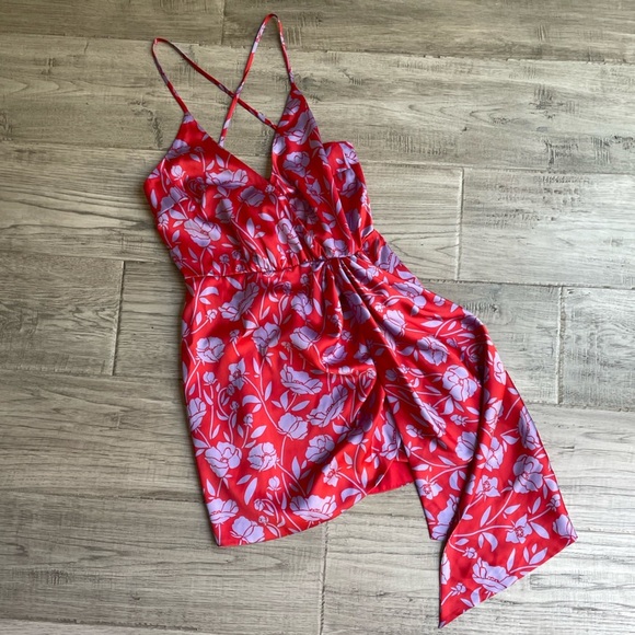 Lovers+ Friends Kamala Floral Print Mini Dress Red/Lilac Color Zipper Back SZ S - Picture 2 of 15